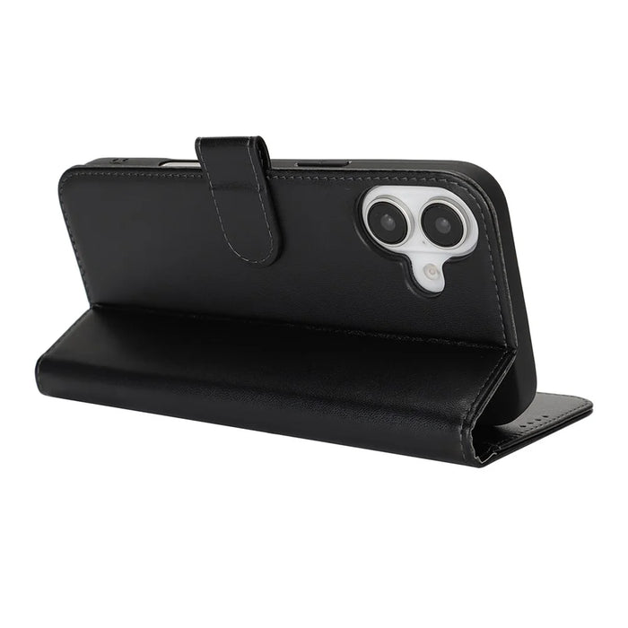For iPhone 16 Stand Case Shockproof Leather Wallet Phone Cover - Black - 4