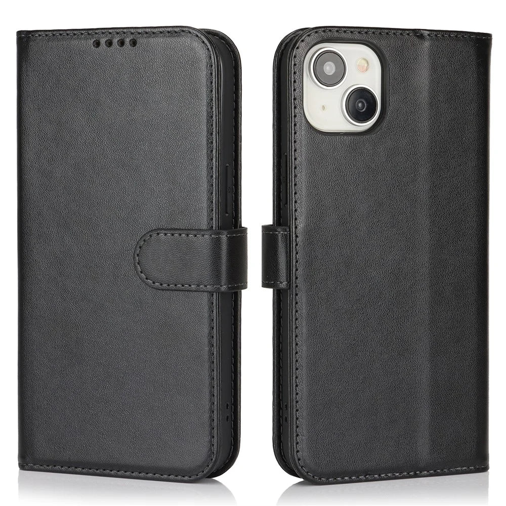 For iPhone 15 Stand Case Shockproof Leather Wallet Phone Cover - Black - 1