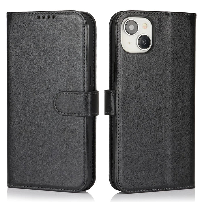 For iPhone 15 Stand Case Shockproof Leather Wallet Phone Cover - Black - 1