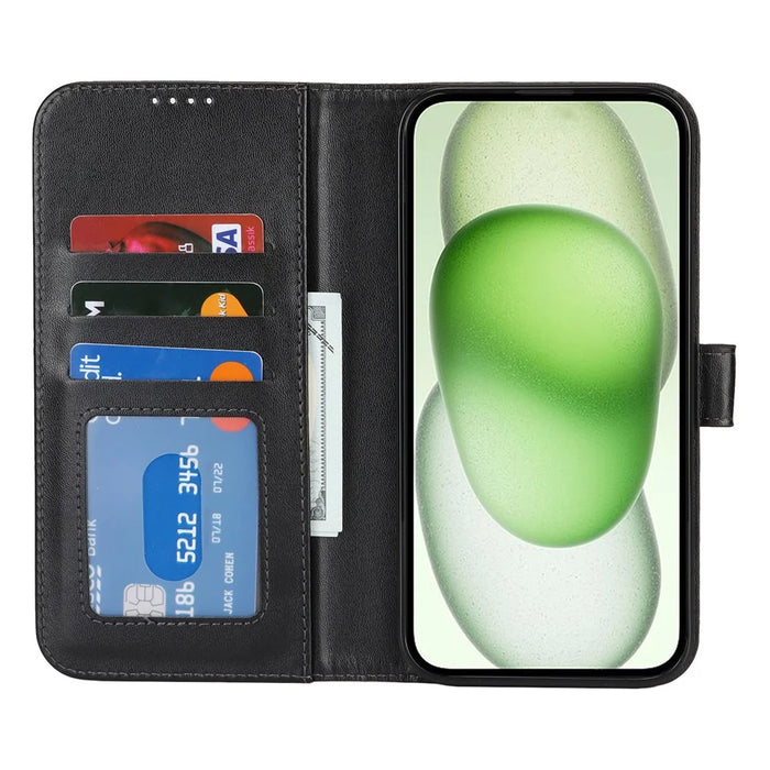 For iPhone 15 Stand Case Shockproof Leather Wallet Phone Cover - Black - 2