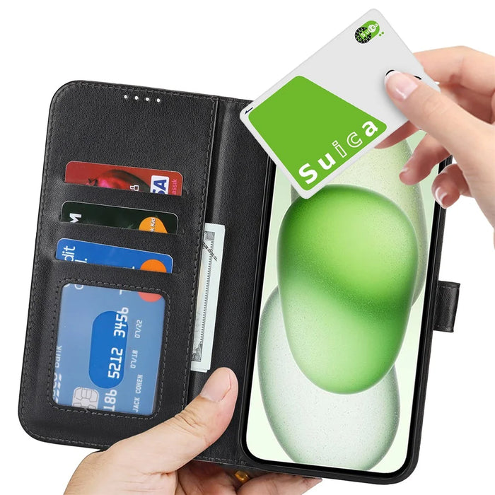 For iPhone 15 Stand Case Shockproof Leather Wallet Phone Cover - Black - 6