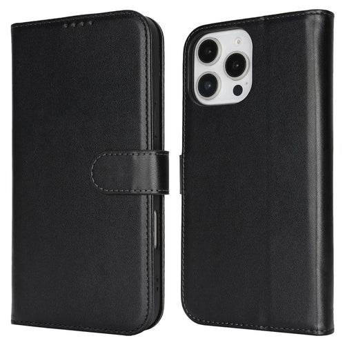 For iPhone 16 Pro Stand Case Shockproof Leather Wallet Phone Cover - Black - 1