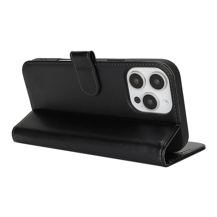 For iPhone 16 Pro Stand Case Shockproof Leather Wallet Phone Cover - Black - 3