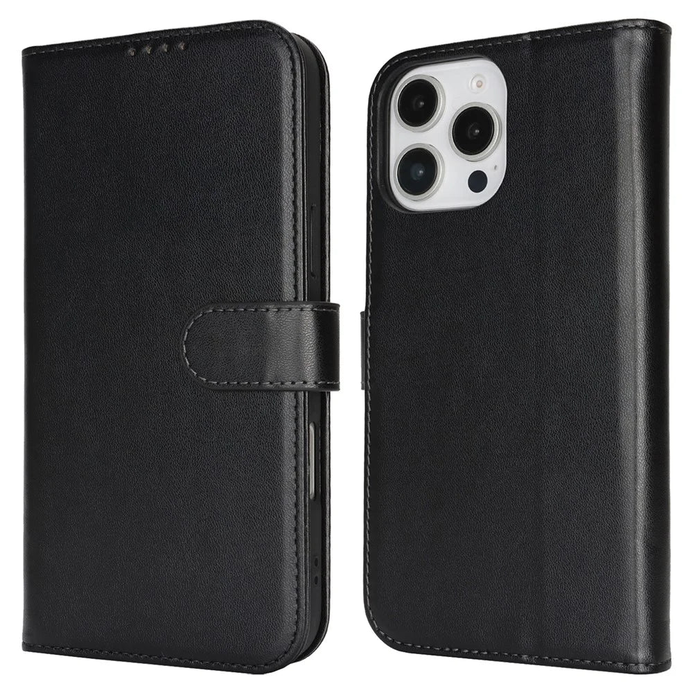 For iPhone 16 Pro Max Stand Case Shockproof Leather Wallet Phone Cover - Black - 1