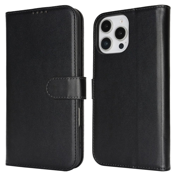 For iPhone 16 Pro Max Stand Case Shockproof Leather Wallet Phone Cover - Black - 1