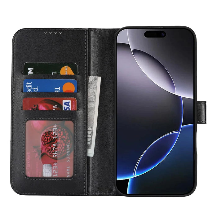 For iPhone 16 Pro Max Stand Case Shockproof Leather Wallet Phone Cover - Black - 2