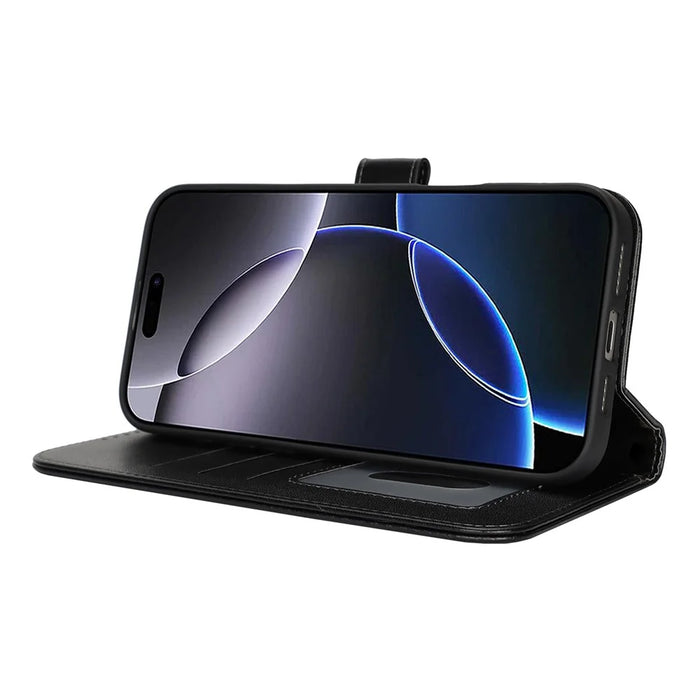 For iPhone 16 Pro Max Stand Case Shockproof Leather Wallet Phone Cover - Black - 4