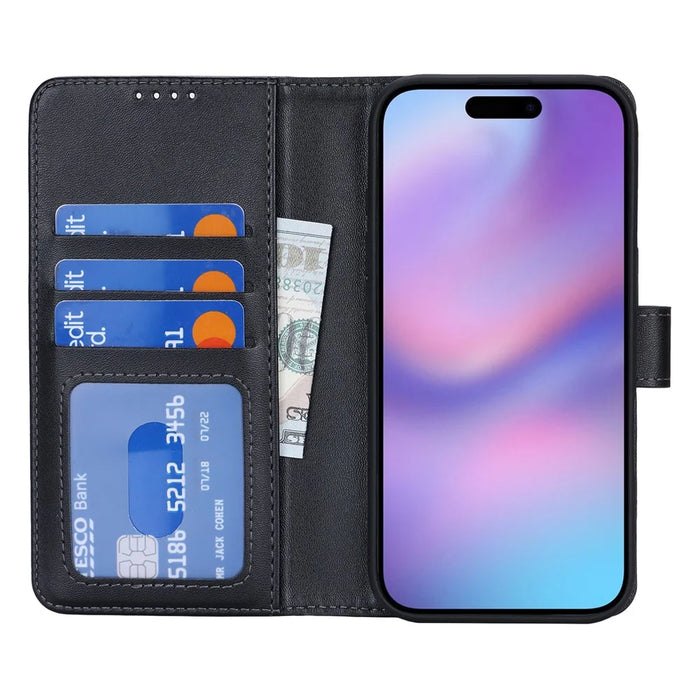 For iPhone 17 Stand Case Shockproof Leather Wallet Phone Cover - Black - 2