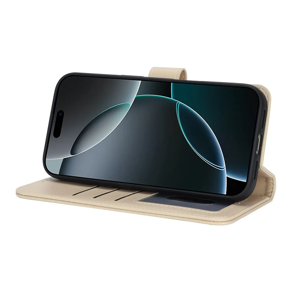 For iPhone 18 Pro / 17 Pro Stand Case Shockproof Leather Wallet Phone Cover - Beige - 4