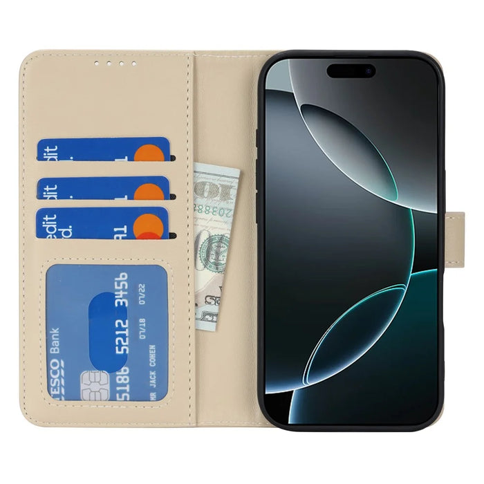For iPhone 18 Pro Max / 17 Pro Max Stand Case Shockproof Leather Wallet Phone Cover - Beige - 2