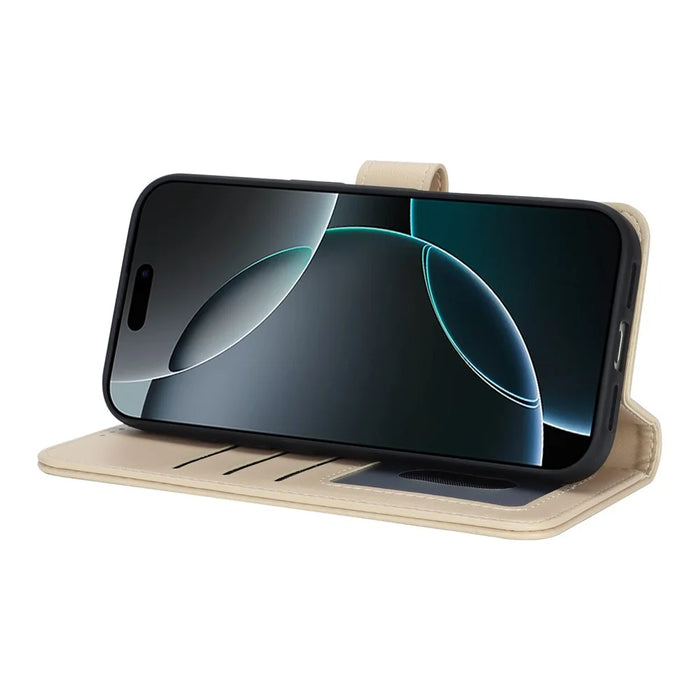 For iPhone 18 Pro Max / 17 Pro Max Stand Case Shockproof Leather Wallet Phone Cover - Beige - 4