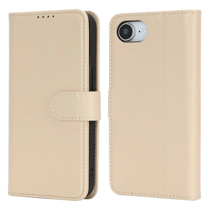 For iPhone 17e / 16e Stand Case Shockproof Leather Wallet Phone Cover - Beige - 1