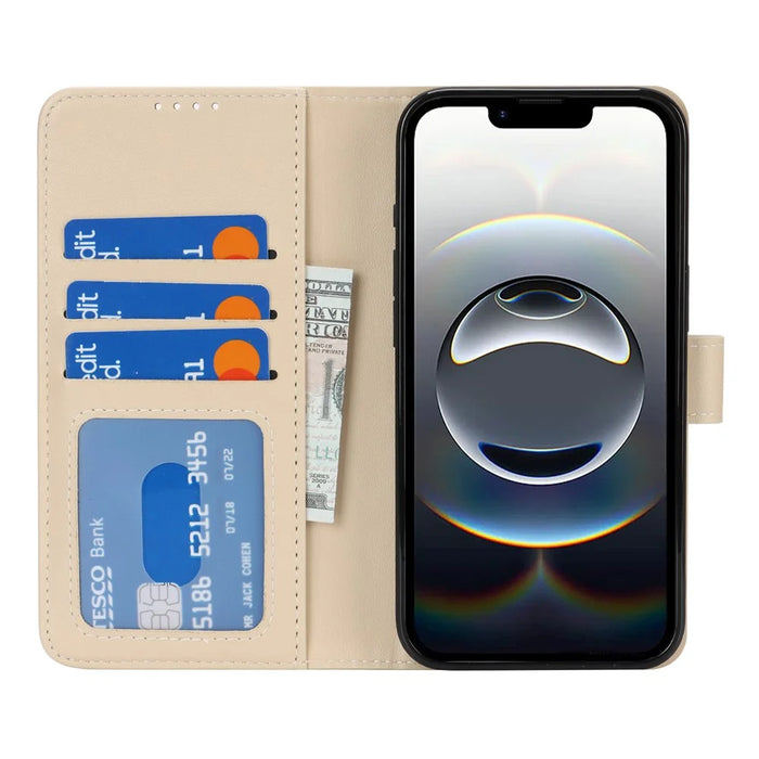 For iPhone 17e / 16e Stand Case Shockproof Leather Wallet Phone Cover - Beige - 2
