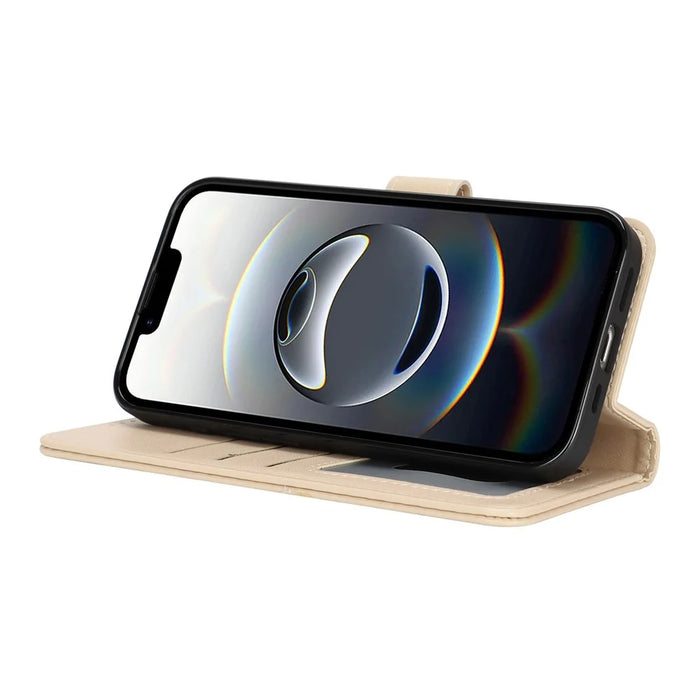 For iPhone 17e / 16e Stand Case Shockproof Leather Wallet Phone Cover - Beige - 4