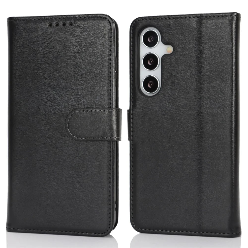 For Samsung Galaxy S25 Stand Case Shockproof Leather Wallet Phone Cover - Black - 1