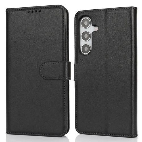 For Samsung Galaxy S25+ Stand Case Shockproof Leather Wallet Phone Cover - Black - 1