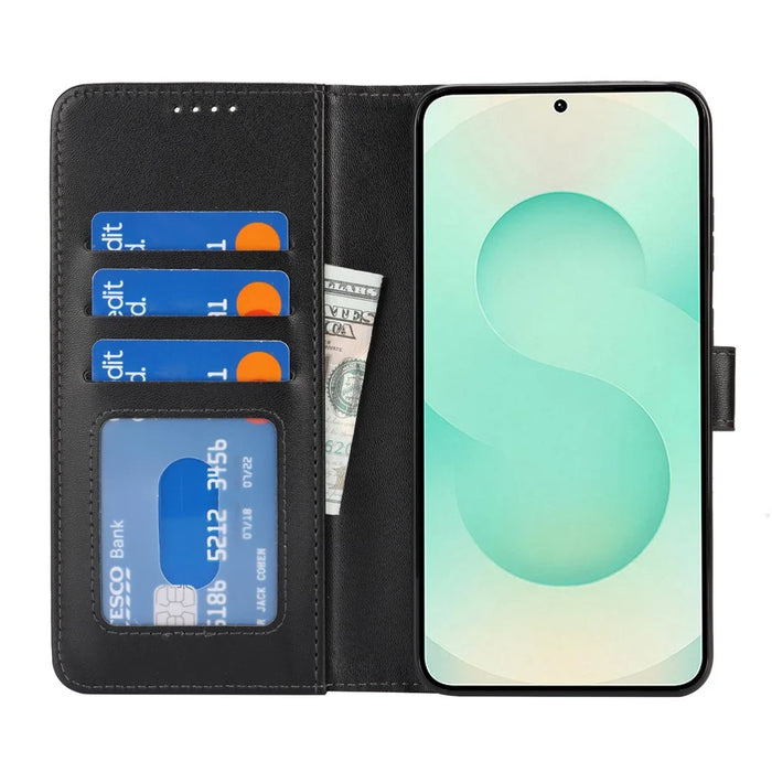 For Samsung Galaxy S25+ Stand Case Shockproof Leather Wallet Phone Cover - Black - 2