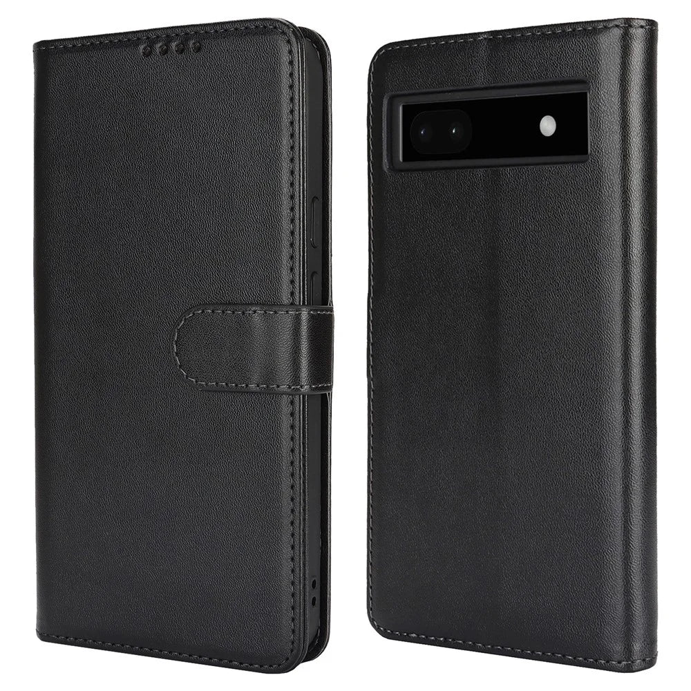 For Google Pixel 6a Stand Case Shockproof Leather Wallet Phone Cover - Black - 1