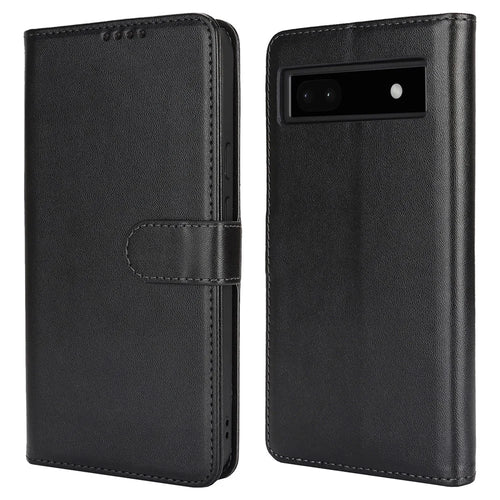 For Google Pixel 6a Stand Case Shockproof Leather Wallet Phone Cover - Black - 1