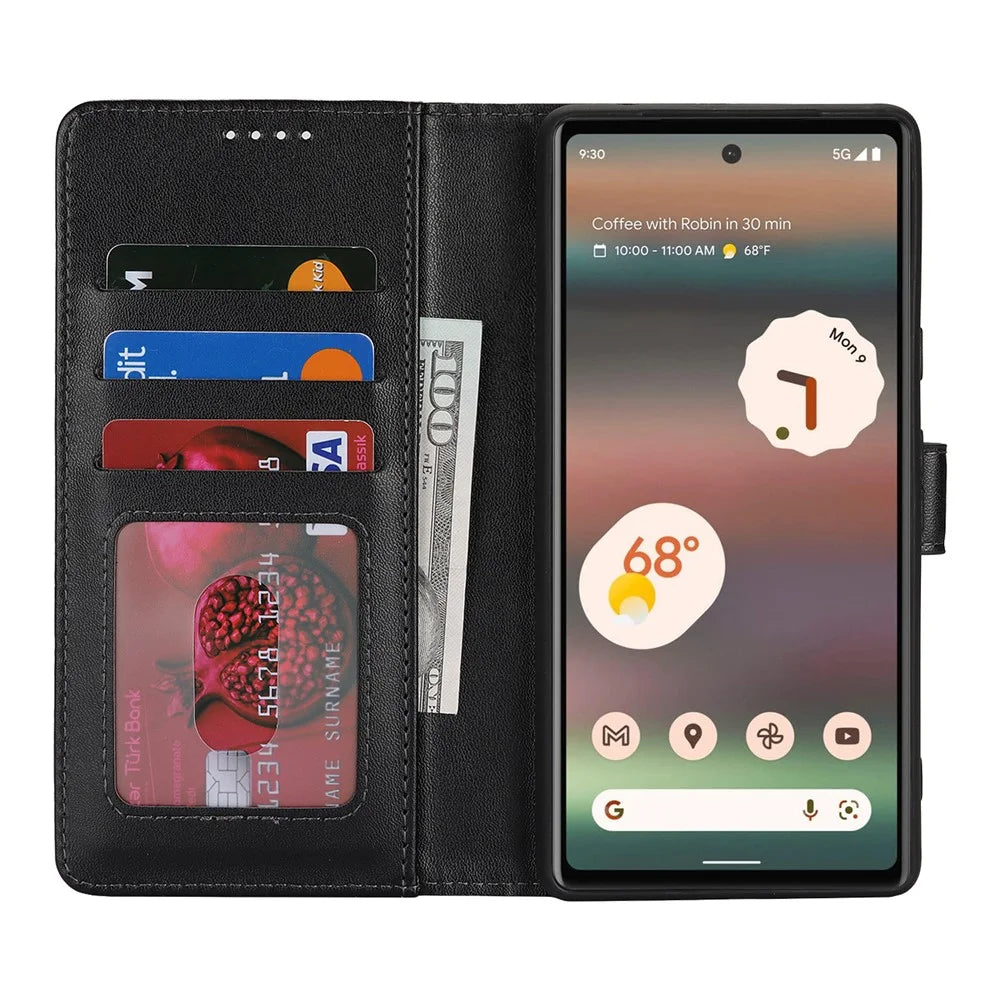 For Google Pixel 6a Stand Case Shockproof Leather Wallet Phone Cover - Black - 2