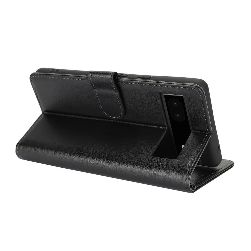 For Google Pixel 6a Stand Case Shockproof Leather Wallet Phone Cover - Black - 3