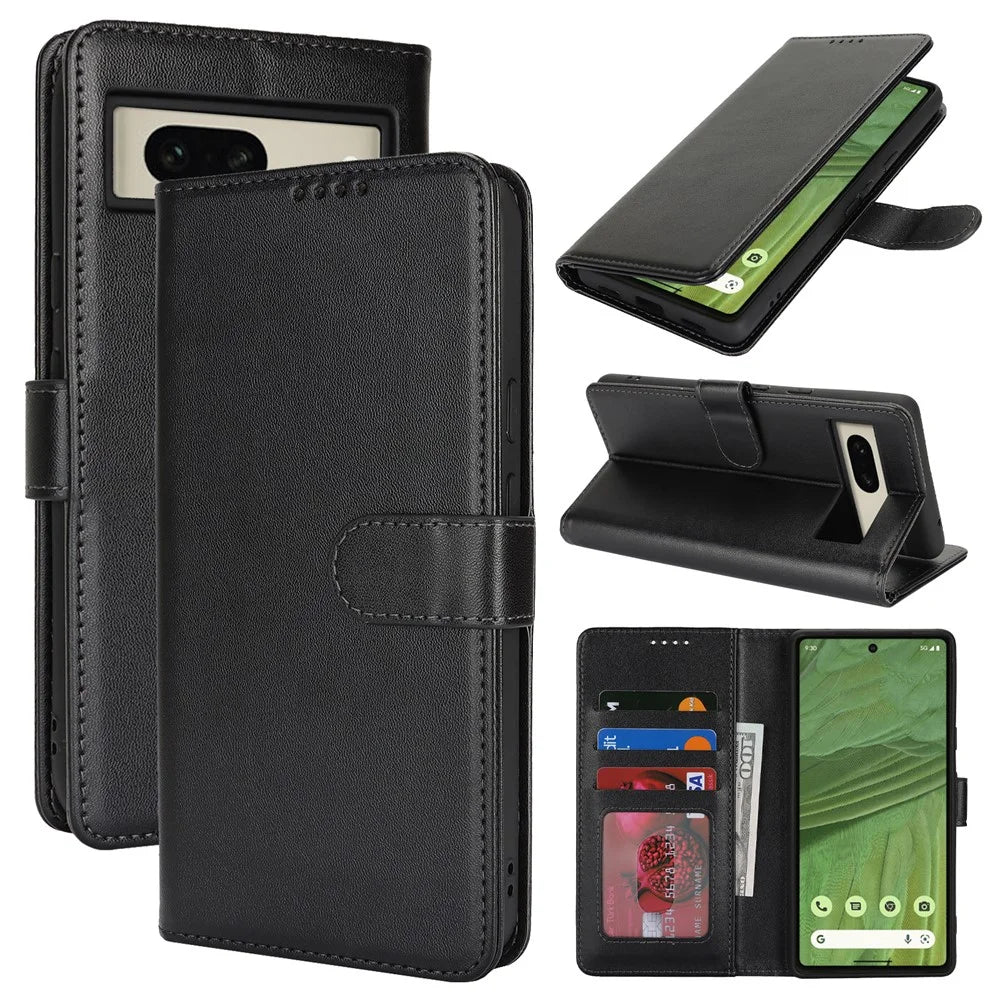 For Google Pixel 7 5G Stand Case Shockproof Leather Wallet Phone Cover - Black - 7