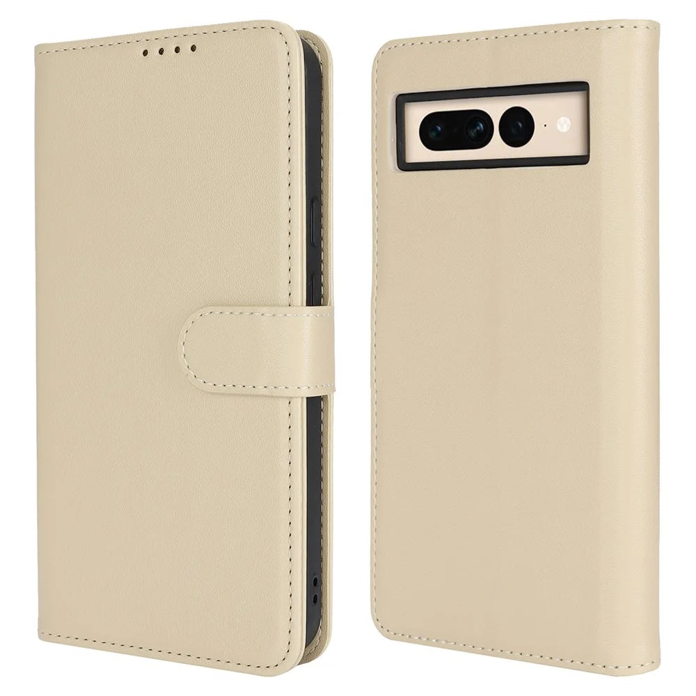 For Google Pixel 7 Pro 5G Stand Case Shockproof Leather Wallet Phone Cover - Beige - 1