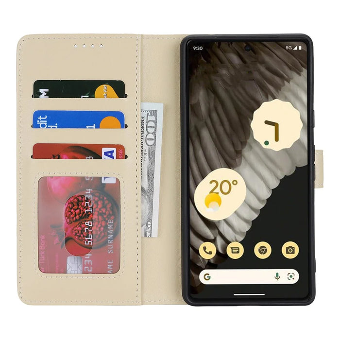 For Google Pixel 7 Pro 5G Stand Case Shockproof Leather Wallet Phone Cover - Beige - 2