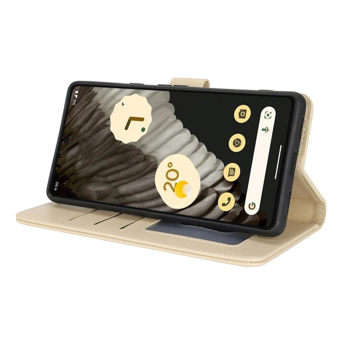 For Google Pixel 7 Pro 5G Stand Case Shockproof Leather Wallet Phone Cover - Beige - 4