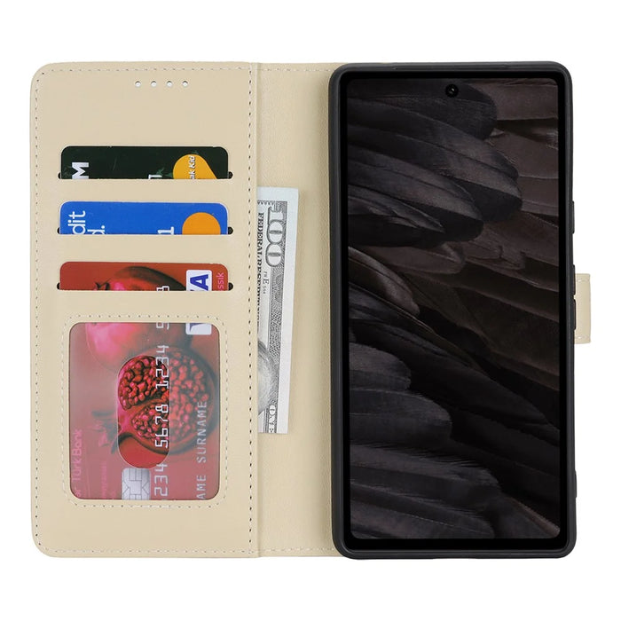 For Google Pixel 7a Stand Case Shockproof Leather Wallet Phone Cover - Beige - 2