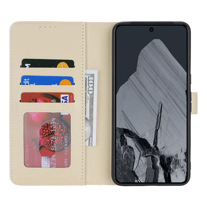 For Google Pixel 8 Pro Stand Case Shockproof Leather Wallet Phone Cover - Beige - 2