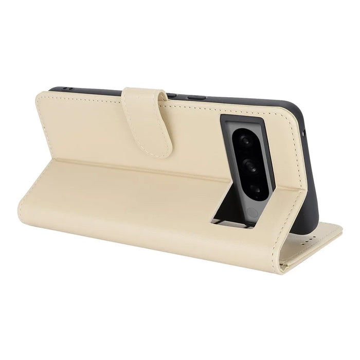 For Google Pixel 8 Pro Stand Case Shockproof Leather Wallet Phone Cover - Beige - 3