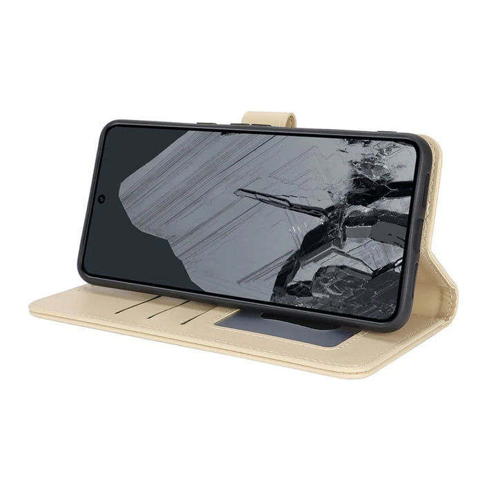 For Google Pixel 8 Pro Stand Case Shockproof Leather Wallet Phone Cover - Beige - 4