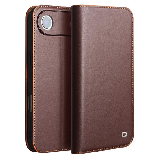 QIALINO For iPhone Air Wallet Case Stand Genuine Cow Leather Flip Phone Cover - Brown - 1