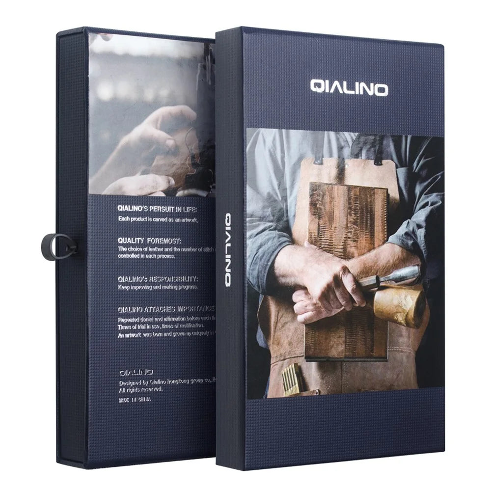 QIALINO For iPhone 17 Wallet Case Stand Genuine Cow Leather Flip Phone Cover - Brown - 4