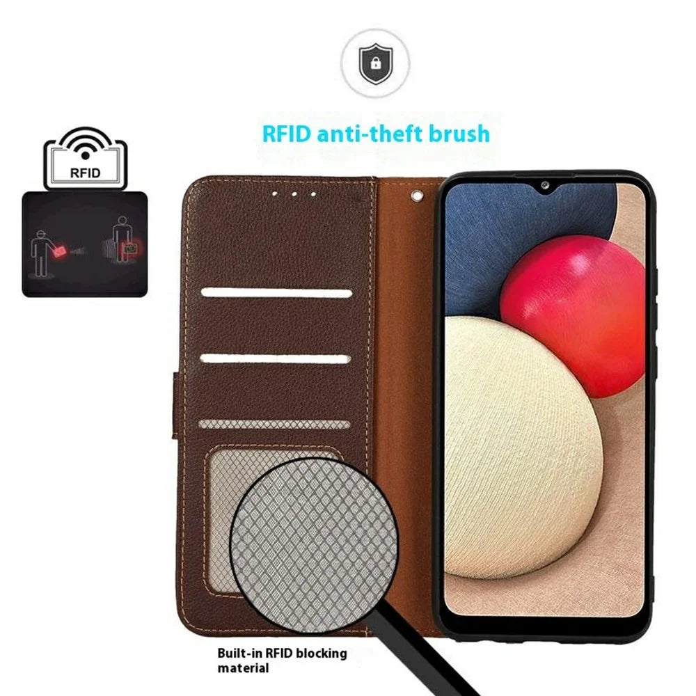 KHAZNEH For OnePlus Nord 5 5G / Ace 5 Ultra 5G Case RFID Blocking Wallet Litchi Texture PU Leather Phone Cover with Strap - Brown - 4