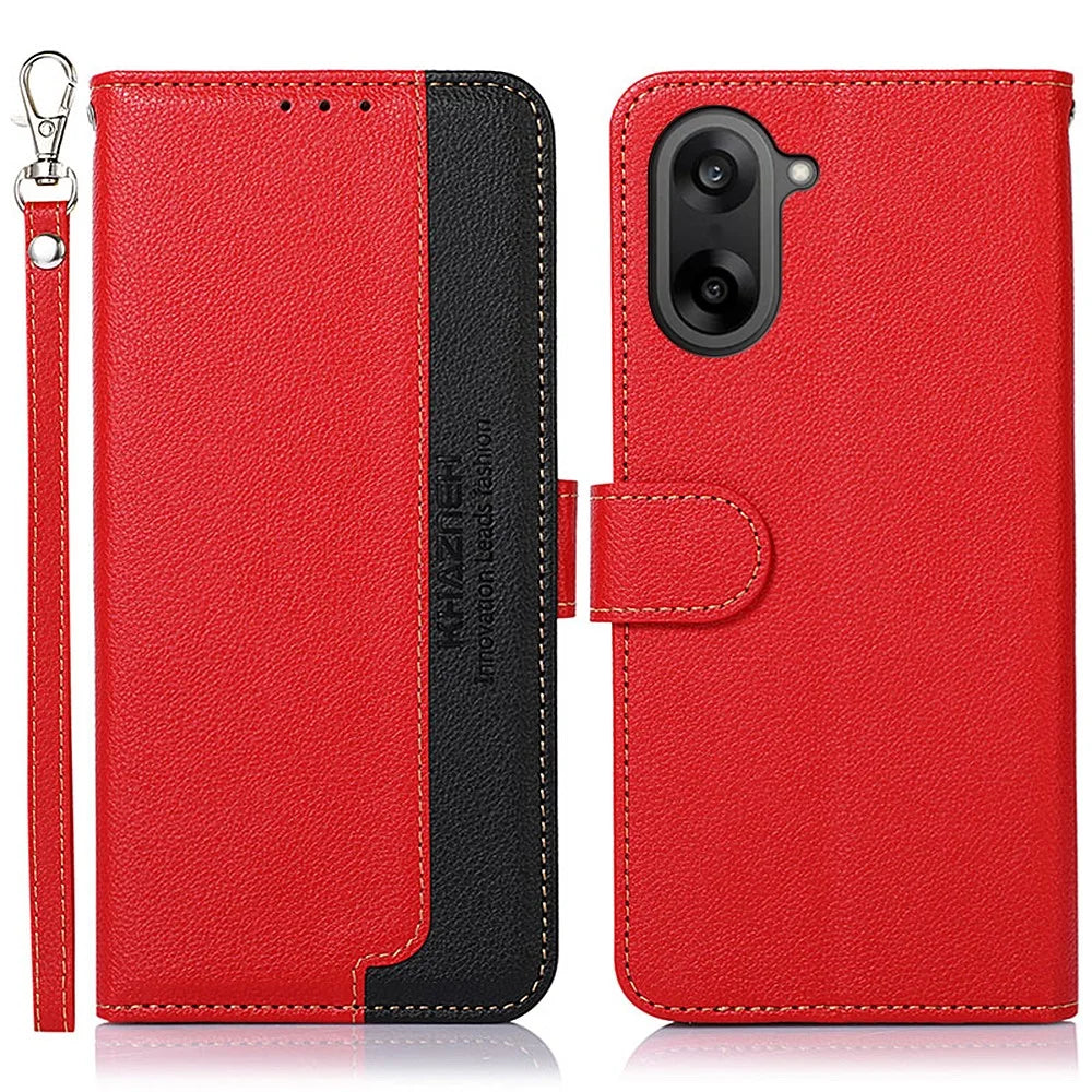 KHAZNEH For OnePlus Nord CE5 5G / Ace 5 Racing 5G Case RFID Blocking Wallet Litchi Texture PU Leather Phone Cover with Strap - Red - 1