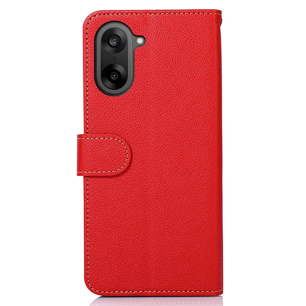 KHAZNEH For OnePlus Nord CE5 5G / Ace 5 Racing 5G Case RFID Blocking Wallet Litchi Texture PU Leather Phone Cover with Strap - Red - 7