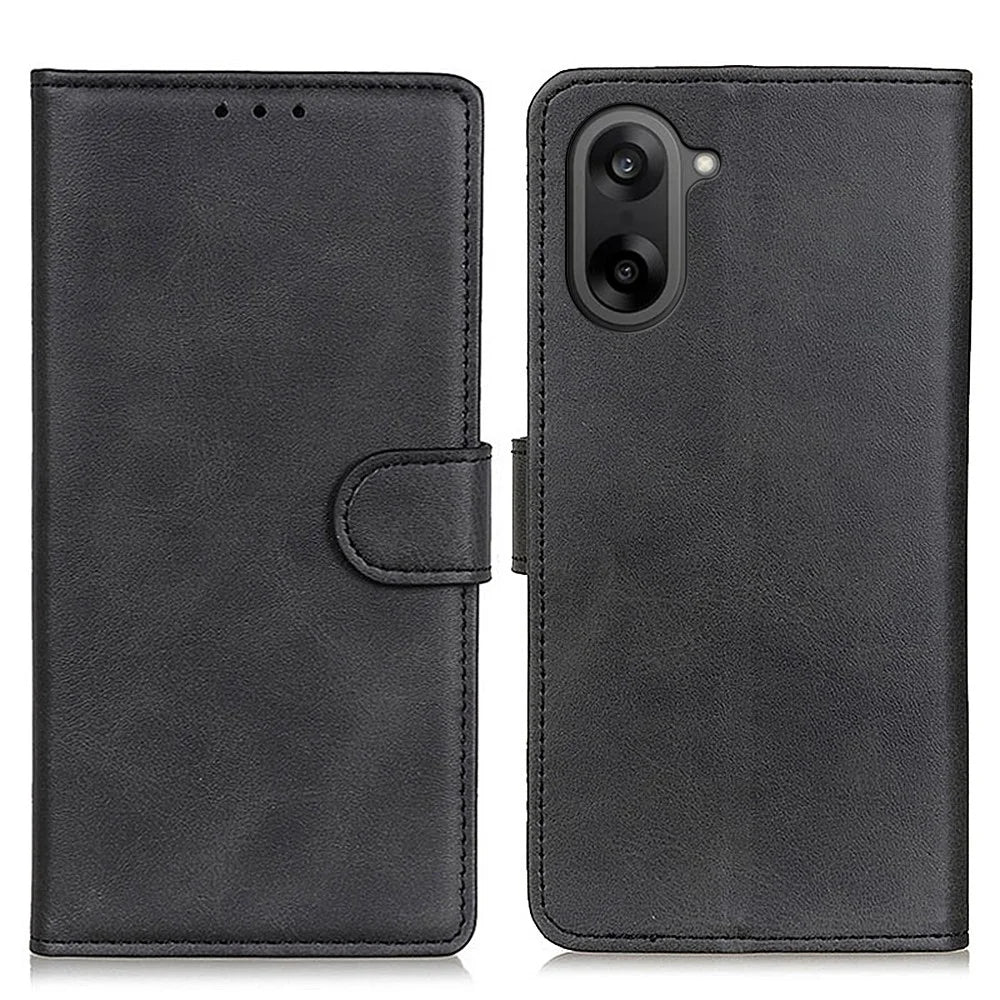 For OnePlus Nord CE5 5G / Ace 5 Racing 5G Case Cowhide Texture Leather Wallet Stand Phone Cover - Black - 1