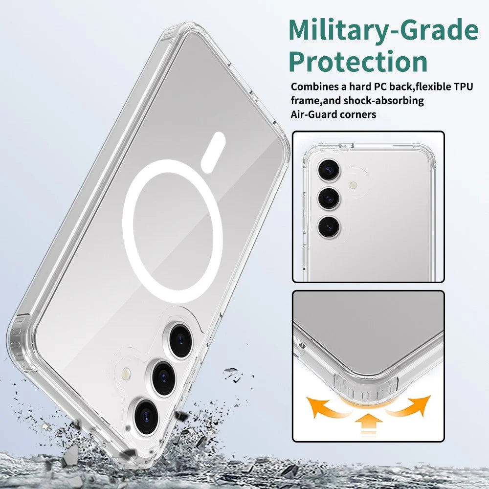 For Samsung Galaxy S25 Magnetic Case Scratch-Resistant TPU + PC Crystal Clear Phone Cover - 4