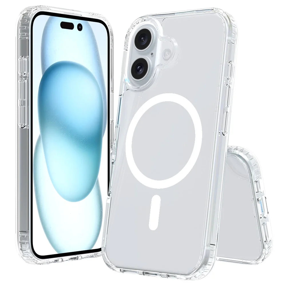 For iPhone 16 Magnetic Case Scratch-Resistant TPU + PC Crystal Clear Phone Cover - 1