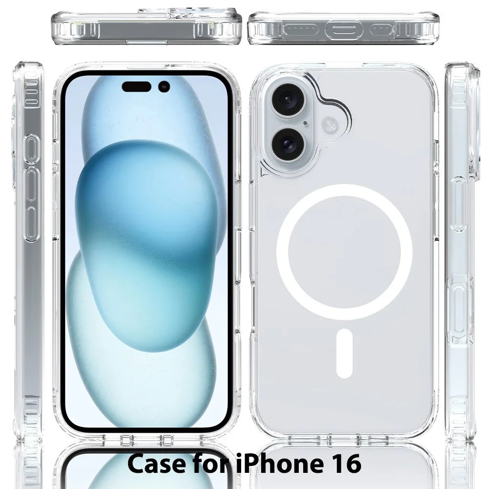 For iPhone 16 Magnetic Case Scratch-Resistant TPU + PC Crystal Clear Phone Cover - 2