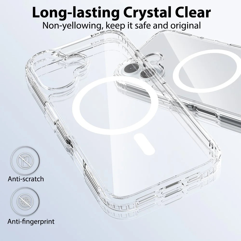 For iPhone 16 Magnetic Case Scratch-Resistant TPU + PC Crystal Clear Phone Cover - 3