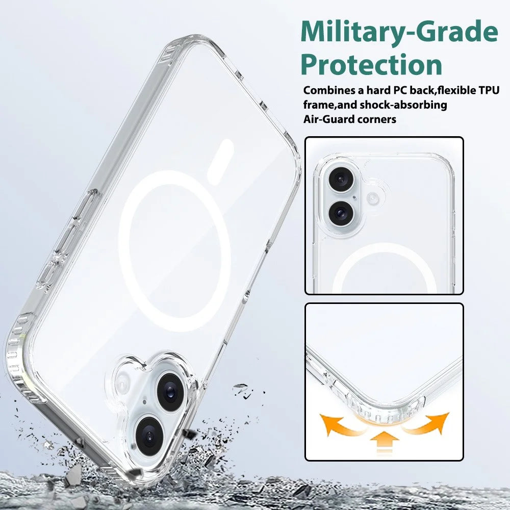 For iPhone 16 Magnetic Case Scratch-Resistant TPU + PC Crystal Clear Phone Cover - 4