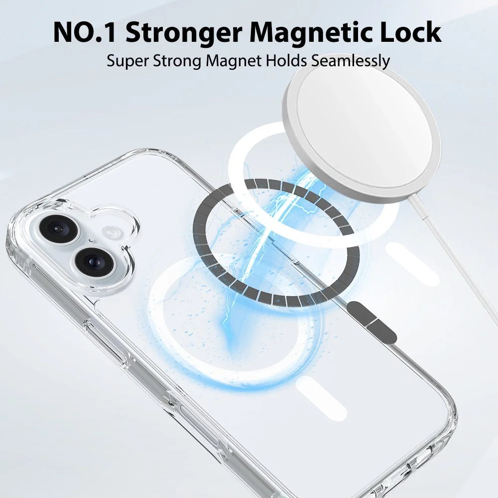For iPhone 16 Magnetic Case Scratch-Resistant TPU + PC Crystal Clear Phone Cover - 7