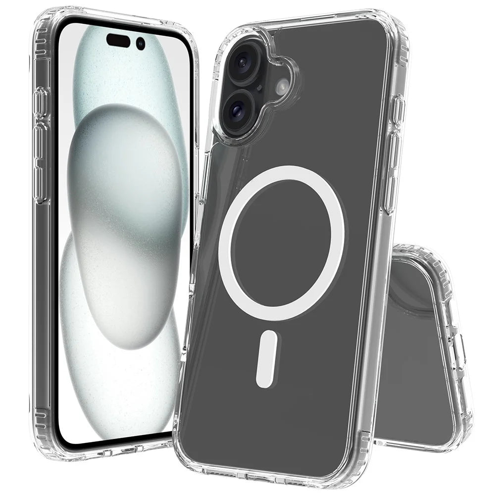 For iPhone 16 Plus Magnetic Case Scratch-Resistant TPU + PC Crystal Clear Phone Cover - 1