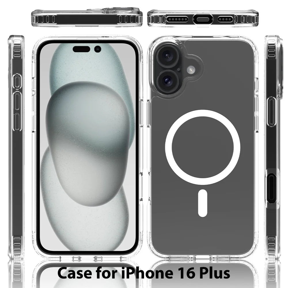 For iPhone 16 Plus Magnetic Case Scratch-Resistant TPU + PC Crystal Clear Phone Cover - 2