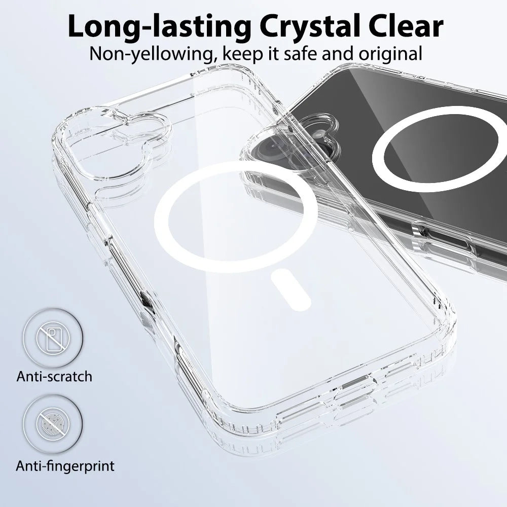For iPhone 16 Plus Magnetic Case Scratch-Resistant TPU + PC Crystal Clear Phone Cover - 3