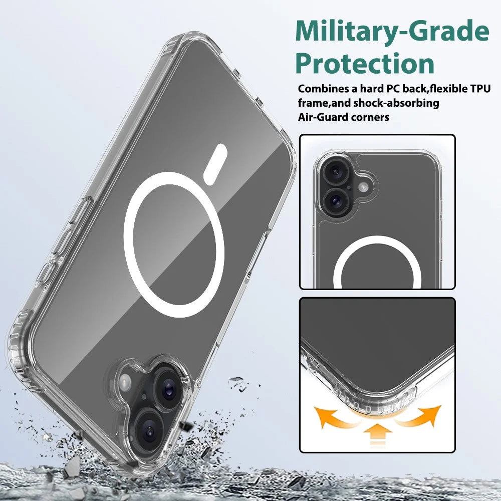 For iPhone 16 Plus Magnetic Case Scratch-Resistant TPU + PC Crystal Clear Phone Cover - 4