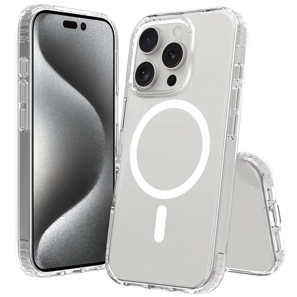 For iPhone 16 Pro Magnetic Case Scratch-Resistant TPU + PC Crystal Clear Phone Cover - 1